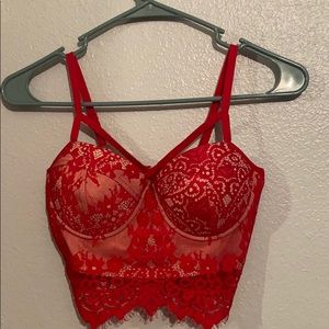 Red lace crop top